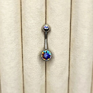 Rainbow Iridescent Double Gem Navel Barbell Piercing Jewelry